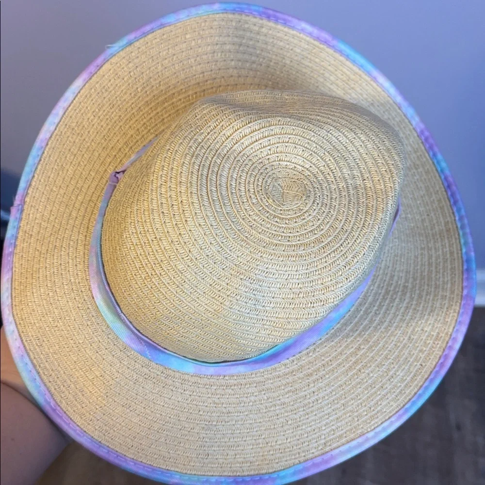 Tommy Bahama Kids Tie Dye Straw Wide Brim Sun Hat OS With Chin Strap